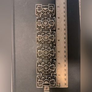 Statement Bracelet - Silver Heart Flower Motif - Large - Vintage - Estate Sale